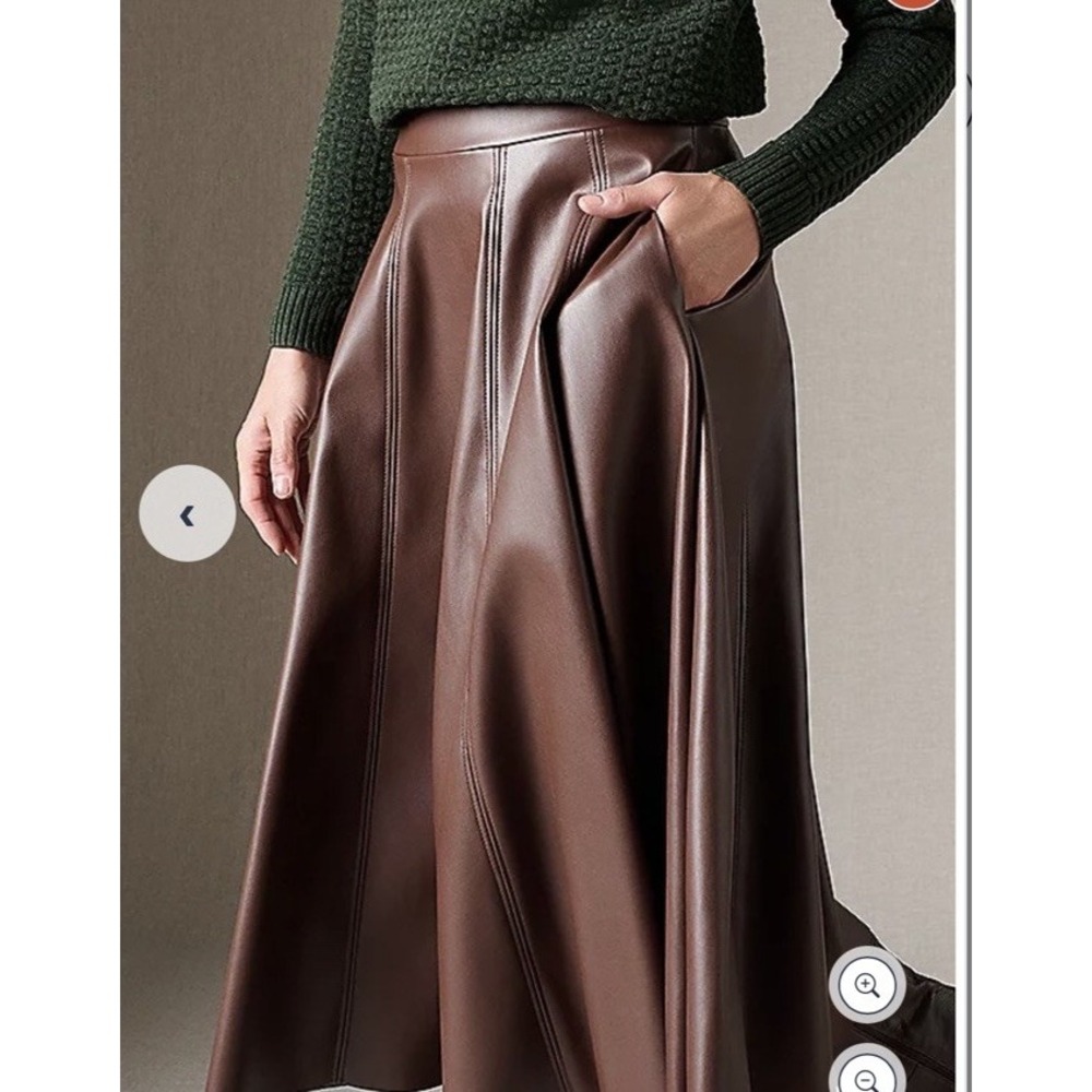 Carla Rockmore Collection Women's Faux Leather Circle Skirt Brown XL